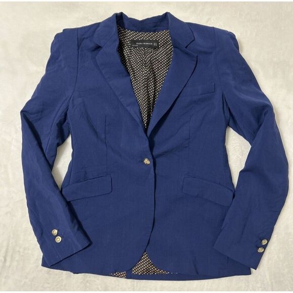 Zara Blazer Jacket One Button Women’s Medium Blue - Picture 1 of 13